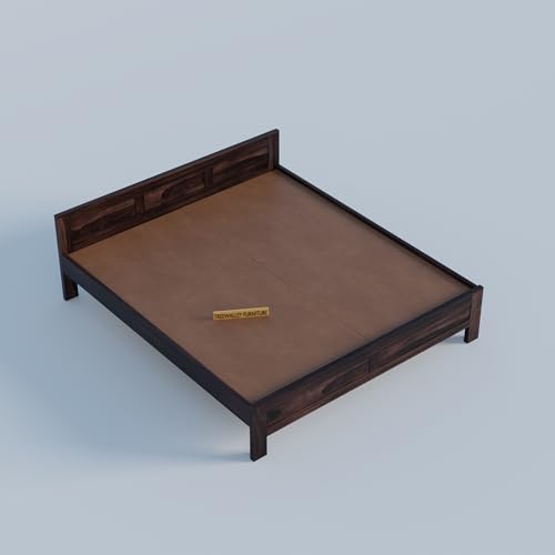 Image of Solid Sheesham Wood Queen Size Bed Without Storage | Double Bed Cot for Bedroom | Palang Double Bed for Home | Wooden Double cot for Living Room | Rosewood | Walnut Finish