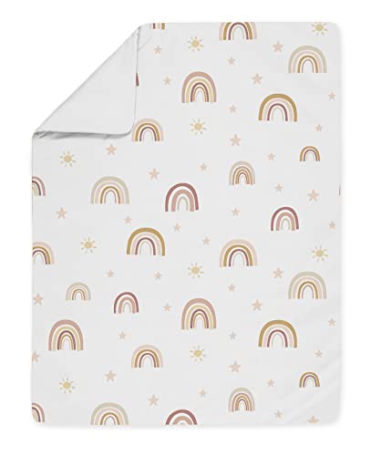 Image of Sweet Jojo Designs Boho Rainbow Girl Toddler Kid Bedding Set - Childrens 5pc Comforter Sham Sheets - Blush Pink Dusty Rose Gold Yellow Mauve Taupe Beige Tan Bohemian Stars Sun Celestial Vintage Sky