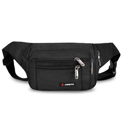Aucuu Riñoneras Mujer Hombre, Riñonera Impermeable, Riñonera Deportiva Hombre y Mujer, 5 Bolsillos con Cremallera, con Cinturón Ajustable, para Aire Libre Viajes Casual Correr Senderismo Negro