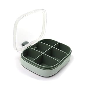 Haohai Pillenorganizer, compacte portemonnee met 6 vakken, draagbare reispillencontainer met doorzichtig venster, dagelijkse dispenserherinnering voor vitamines, visolie (groen)