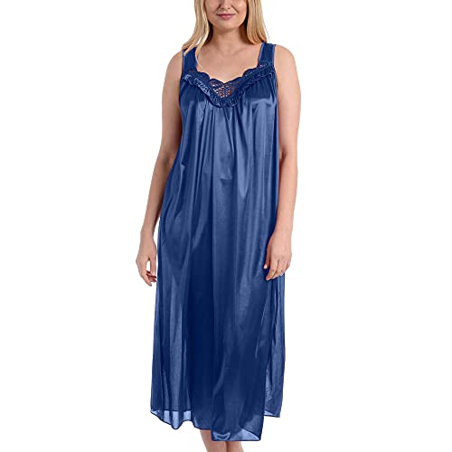 EZI Women's Plus Satin Silk Sleeveless Lingerie Long Nightgowns,3X,Navy