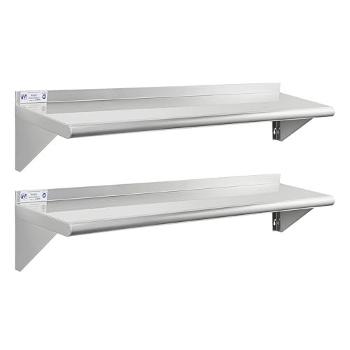 Image of Hally Stainless Steel Shelf Wall Mounted Metal Shelf Wall Shelf 10 x 48 NSF Heavy Duty 345 lb Capacity, Commercial Wall Mounted Storage Rack for Kitchen, Garage, Laundry Room 2 Pack