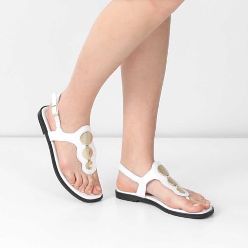 Resim Kadın Beyaz Bilekten Bantlı Parmak Arası Deri Sandalet 