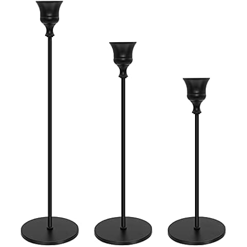 Candle Holders for Taper Candles Set of 3 Decorative Candlestick Holders for Wedding, Dinning, Party Fits 3/4 inch Thick Candle&Led Candles (B Black) Cover