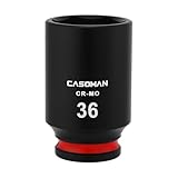 CASOMAN Llave de vaso de impacto de 1,27 cm x 36 mm de profundidad, 6 puntos, métrico, CR-MO