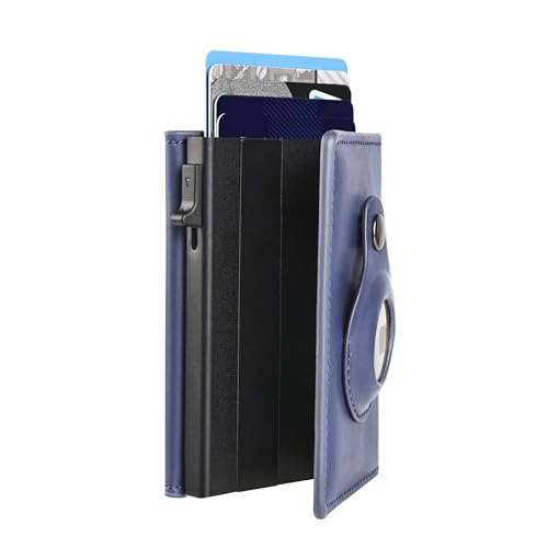 Air Tag Wallet for Men Slim Leather Wallets for 12-15 Cards, Minimalist Thin RFID Blocking Card Holder with Money Clip & ID Window, Small Bifold Front Pocket Wallet, Gifts for Men