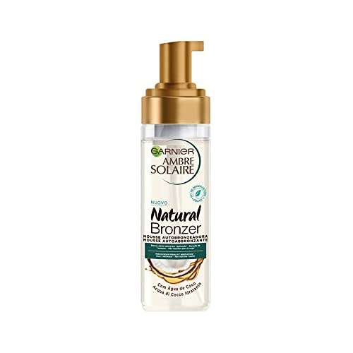 Garnier Ambre Solaire Selbstbräunungsmousse Natural Bronzer, Gesicht und Körper, für eine natürliche Bräunung bis zu einer Woche, vegane Formel, angereichert mit feuchtigkeitsspendendem Kokoswasser,