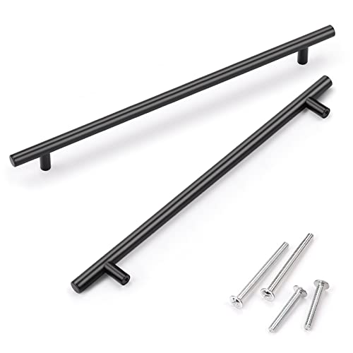 KNOBWELL 25 Pack 10" Drawer Pulls Black, Euro Style Long Black Kitchen Cabinet Handles, Stainless Steel Handles for Vanity Cupboard Nightstand