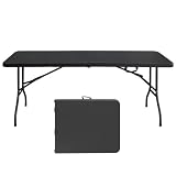 6FT Folding Table with Handle, Heavy Duty Plastic Portable Table, Waterproof and Easy to Clean, Adjustable Height, Anti-Slip Feet, 300LBS Capacity for Indoor and Outdoor Use