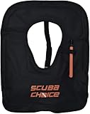 Scuba Choice Adult Snorkel Vest - Lightweight Adjustable Buoyancy Aid with Personalized Name Box, fits 100-200lbs, Easy Oral Inflator and Removable Strap - Sleek Black Snorkeling Vests, Large
