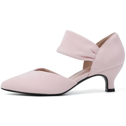 Image of RIBONGZ Kitten Heels for Women Closed Toe Comfortable Low Heels Pointed Toe Sexy Slip on Pumps Bridal Party Dressy Shoes