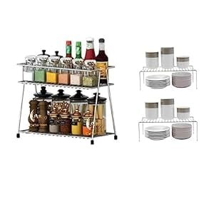 Cri8Hub 3 Pcs Heavy Stainless Steel 2 Layer Storage Rack with Two Expandable Storage Stand for Kitchen, 2-Tier Shelf Standing Rack | Multipurpose Storage Rack | Kitchen Accessories Stand-picture-29