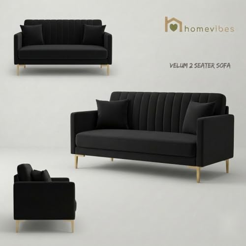 Image of Velum 3 Seater Sofa for Living Room & Office | Premium Fabric Upholstery | Solid Wood Frame | Comfortable Seating | 3 Years Warranty (Black, 2 Seater Sofa)