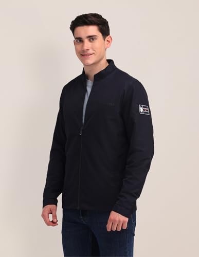 Image of U.S. POLO ASSN. Mens Blue Solid High neck Long Sleeve Casual Polyester Regular Fit Jacket