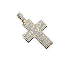 Yellow Gold, 3 Rows Baguette Cross