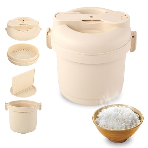 Microwave Rice Cooker Makes, Microwave Steamer with Rice Scoop Pasta Cooker with Strainer Grain Cooker Steamer Lid, Dish BPA Free Dishwasher Safe, Cooks Up to 8 Cups