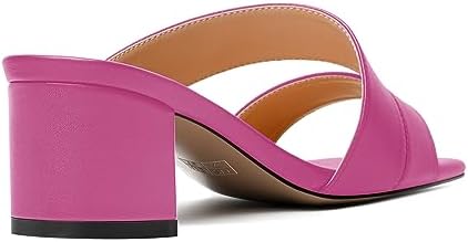 AMBELIGHT Women's 2 Inch Night Club Matte Slip On Square Toe Low Heel Dress Chunky Solid Sandals Magenta Size 9.5 - Sandalias de Mujer de Tacon Bajo | Image 4