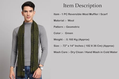 Image of Ravaiyaa - Attitude is everything Men's Geometric Pattern Casual Muffler Winter Wool Long Scarf 72 inchx14 inch Inch (Green)