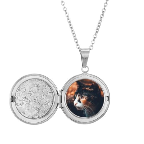 Collier vintage chat marron pendentif rétro médaillon femme