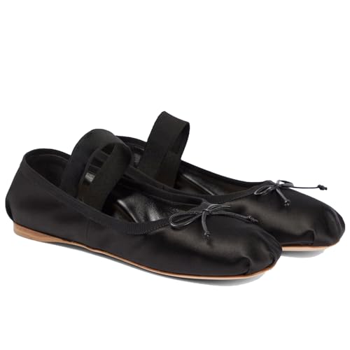 Bow Ballet Flats for Women Round Toe Slip On Ballerina Flats Elastic Strap Casual Comfortable Cute Mary Jane Shoes