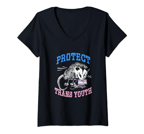Womens Support Transgender LGBT Pride Protect Trans Youth Possum V-Neck T-Shirt