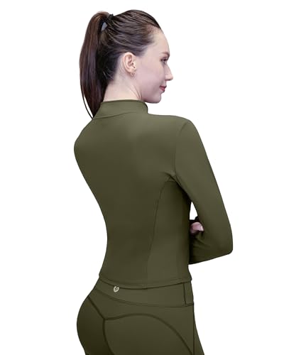 Pobodo Women's Slim Fit Full Zip Yoga Jacket with Thumb Holes, Lightweight Stand Collar Workout Top No Pockets — view 2