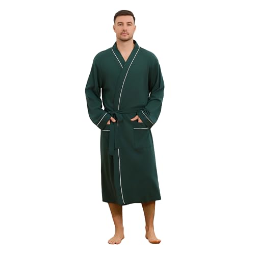 U2SKIIN Men's 100% Cotton Lightweight Robe, Soft Breathable Bathrobe with Pockets, Classic Kimono Spa Robe for Men