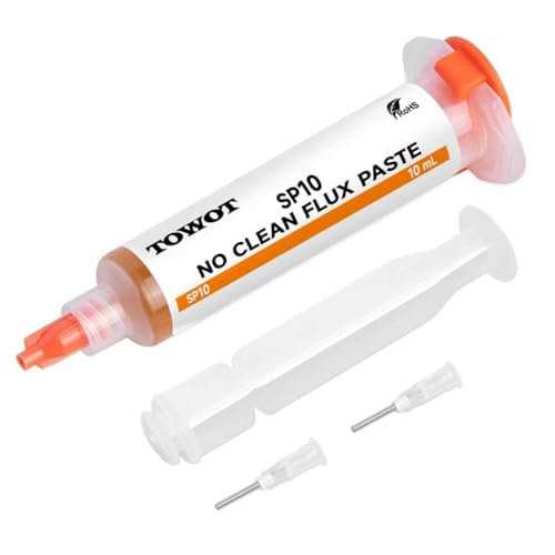 TOWOT No-Clean Soldering Flux Paste for Electronics, 10 ml, Pneumatic Dispenser with Plunger & Dispensing Tip