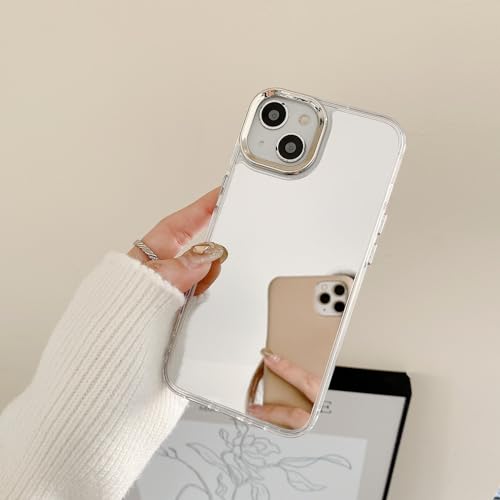 KEXAAR Designed for iPhone 13 Case Mirror Case [Four Corner Guard Shockproof] Hard Back Soft Bumper Protective Cover for Girls Woman Makeup Touch up Back Camera Selfies 6.1 inch (Mirror 13)