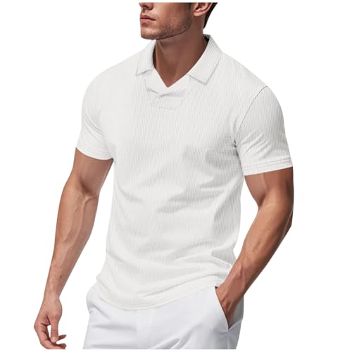 Mens Waffle Texture Shirts Short Sleeve Casual T-Shirts Moisture Wicking Collared Golf Shirt Summer Beach Tee Tops
