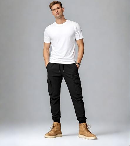Image of L'MONTE Imported Cargo Joggers for Men | Cotton Cargo Pants for Men | Slim Fit Casual Jogger Pants | Elastic Waist Stretch Trousers