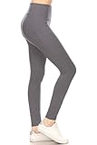 Leggings Depot Women's High Waisted ActiveFlex Leggings Pants (W/Pockets-Full Length, Charcoal, S)
