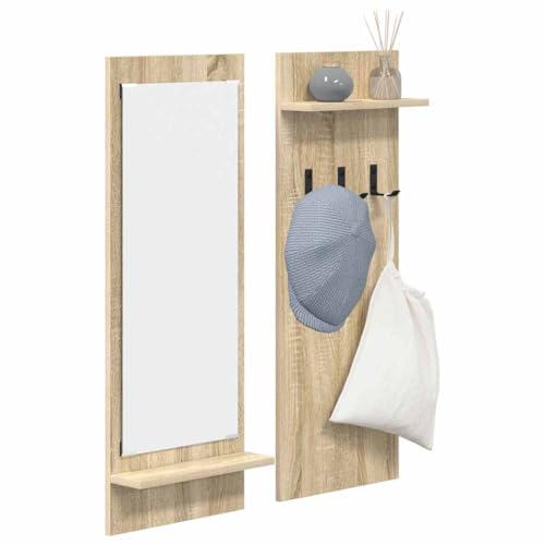 vidaXL Appendiabiti a Muro con Specchio Rovere Sonoma 70 x 10 x 90 cm, Scaffale per corridoio, Appendiabiti Moderno, Supporto a Muro, Organizer per Ingresso, Verticale e stiloso