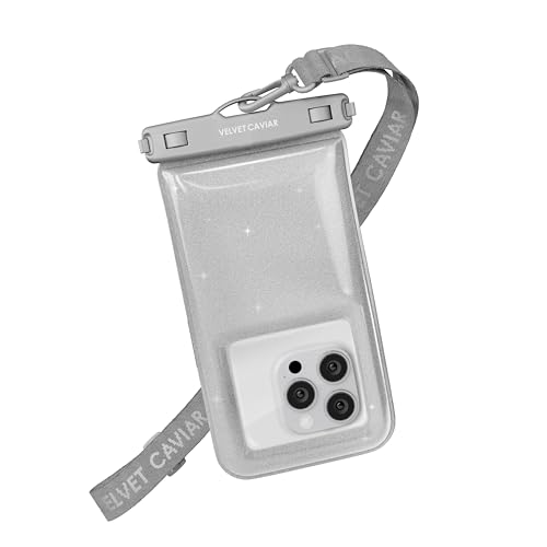 VELVET CAVIAR Waterproof Phone Pouch with Lanyard | IP68 Floating Case for iPhone & All Phones | Dry Bag for Snorkeling, Beach, Kayaking | Travel & Cruise Essentials for Women (Silver Stardust)