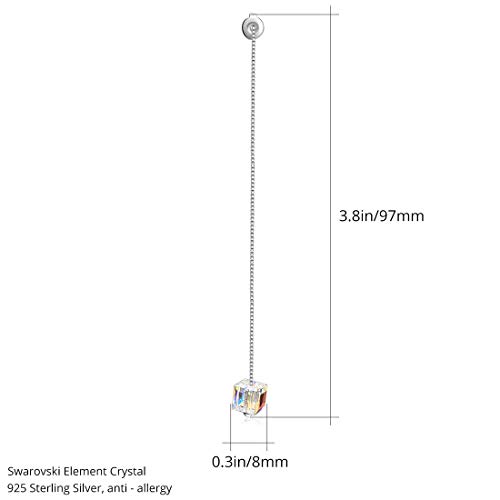 CAT EYE JEWELS 925 Sterling Silver Swarovski Element Crystal Color Changing White Long Chain Threader Earrings for Women Girls