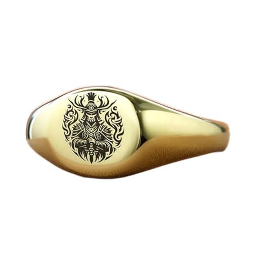 Chevalière samouraï argent sterling 925 plaqué or bague ovale vintage