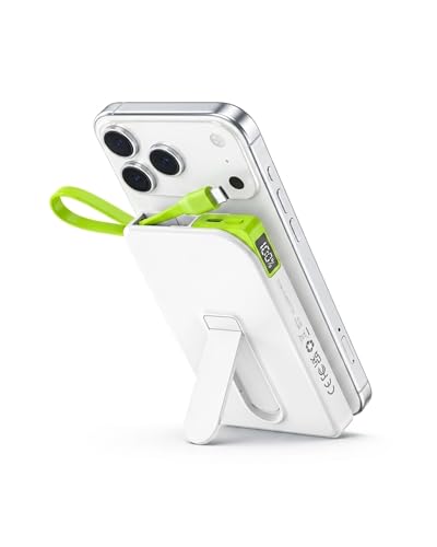 Image of for Magsafe Power Bank, Magnetic Portable Charger with Stand, 10000mAh Wireless Battery Pack Fast Charging with Built in Cable(USB C), Powerbank for iPhone17 /16 /15 /14 /13 /12 Travel & Daily, White