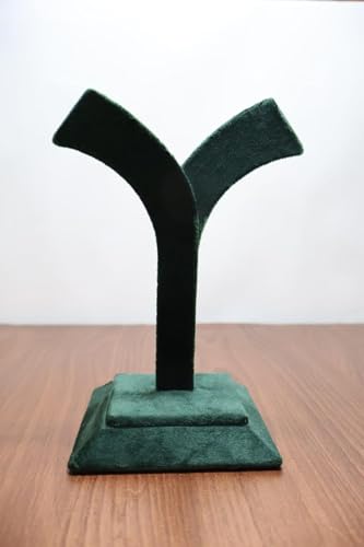 Image of Earring Display Stand and Organiser, Black Jewellery Holder for Counter Display, Y-Shape Showpiece (Green)