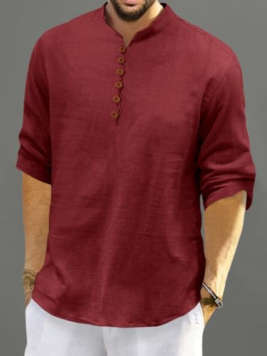 Image of FINIVO FASHION Men's Solid Cotton Blend Regular Fit Straight Kurta with Roll of Sleeve and Classic Collar, Pack of 1