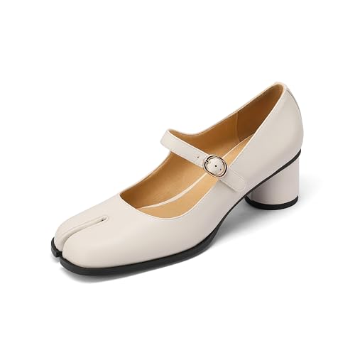 Image of Women Chunky Block High Heels Mary Janes Shoes Split Toe Tabi Shoes Ankle Strap Dress Pumps Shoes