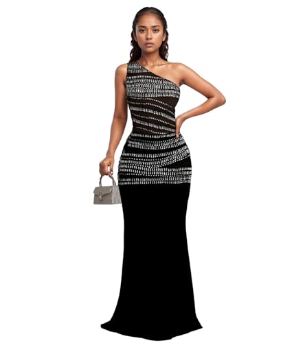 Image of PORRCEY Women's Sexy Rhinestone Mesh See Through Party Night Prom Dress