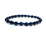 Bracelet d'ambre bleu à facettes petites olives de 18 à 19 cm pour femme en ambre bleu véritable, 18 19cm, Ambre noble des Caraïbes, Ambre bleu des Caraïbes