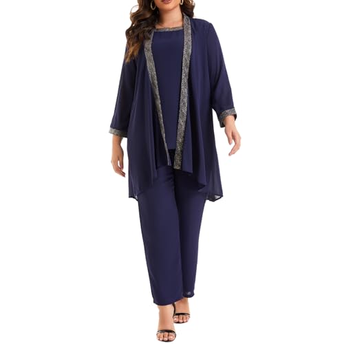 Women's Plus Size Wedding Pant Suits for Mother of The Groom Bride Evening Formal 3 Piece Set Party Outfit3