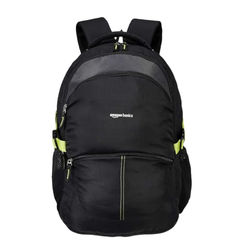 Image of Amazon Basics Casual 29L Backpack with Padded Laptop Sleeve | Backpack for Men & Women | Rain Cover Included | 3 Compartments | Travel Bag for Boys & Girls | (Black)