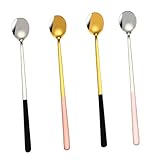 DECOMELODY 4 piezas Cucharas de Acero Inoxidable Condimentos y Café Mango Ergonómico Utensilios de Cocina Resistentes para Hogar y Restaurante Colores Negro y Rosa Metálico