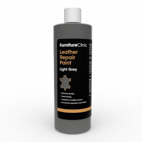 Image of Furniture Clinic Leather Repair Paint | 2-in-1 Seal and Color | Use on Scratches, Tears, and Holes in Car Seats, Furniture | Quick and Easy Leather Repair Kit for Furniture (Light Grey, 500ml / 17oz)