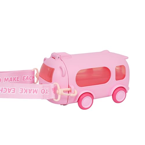 Image of Bus Water Bottle For Kids With Strap, Sipper, & Straw | Leakproof, Bpa Free With Lock, 500 Ml | Water Bottle For School Kids | Cute Bus Shaped Water Bottle For Girls & Boys (Pink)