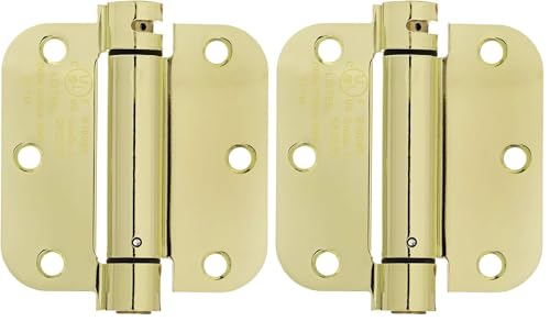 Image of Amazon Basics Self-Closing Door Hinge, 3.5 Inch x 3.5 Inch, Polished Brass, 1-Piece, Hardware Included (Pack of 2)