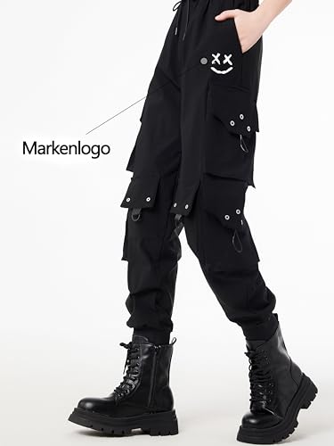 CLOAKA Cargohose Damen Hosen Jogginghose Hose Baggy Weites Bein Y2k Pants Outdoor High Waist Stretch Cargo Techwear Streetwear Bequeme Große Größen Gothic Breite Gummizug Cargohosen Print Schwarz 3XL