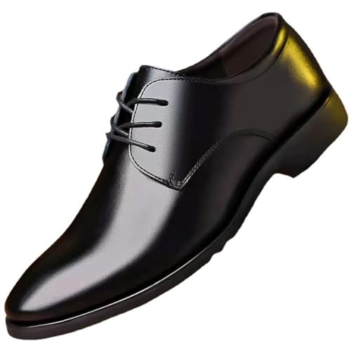 YZABEL Men's Leather Low Heel Business Dress Shoes Round Toe Slip Low Top Lug Sole Dress Shoes Business Meeting Office Work Shoes